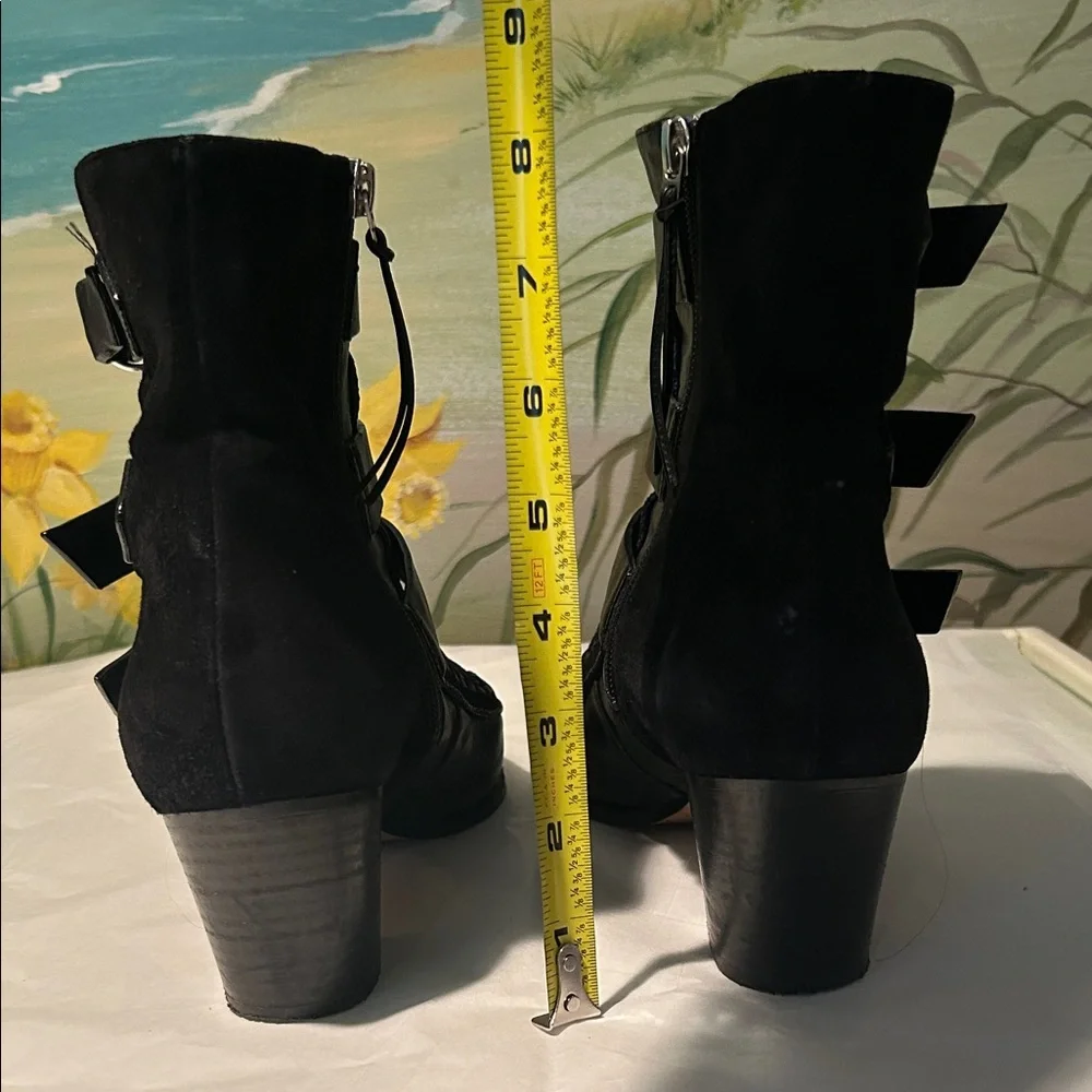 Isabel Marant Black Dickey Suede and Leather Triple Buckle Ankle Booties